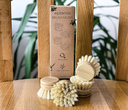 Replacement Brush Heads (Pack of 8) for Bamboo Dish Brush, Sisal Bristle Refills, Agave Cactus Fibres, Kitchen Eco