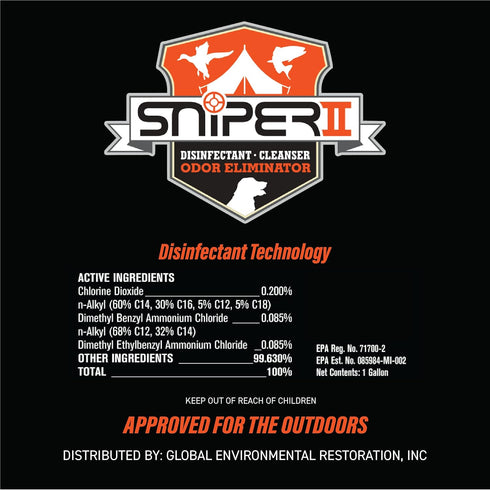 SNiPER II Disinfectant Cleanser and Odor Eliminator, Cleaner for Outdoor Disinfecting Purposes, Use for Hunting, Fishing, and Camping, 16 Ounce Spray Bottle
