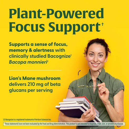 MegaFood Superfood Mushroom Focus Support - 60 Capsules - Doctor Formulated Lions Mane Supplement with Clinically