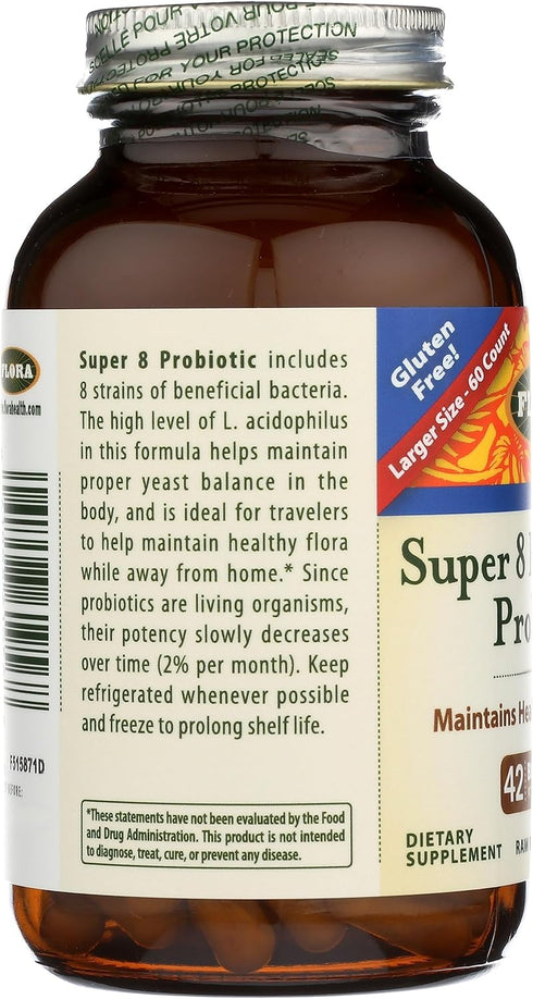 Flora Super 8 Hi-Potency Probiotic, Daily Gut & Digestive Health, 42 Billion CFU, 60 Capsules, Keep Chilled