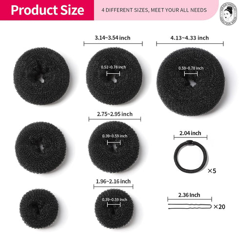 Teenitor Hair Styling Kit: 5 Bands, 20 Bobby Pins, 7 Chignons (2 Small, 2 Medium, 1 Large, 1 Extra-Large), Black