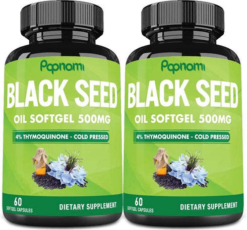 Premium Black Seed Oil Softgel Capsules, 2 Packs 60 Counts 500mg, 4 Month Supply for Immunity and Body Management