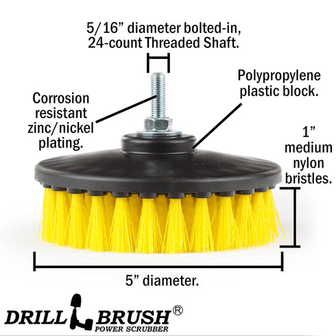 Cleaning Supplies - Threaded 5-inch Commercial Scrub Brush for Electric, Pneumatic Polishers