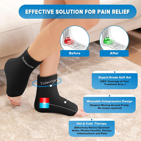 Ankle Foot Ice Pack Wrap for Injuries, Reusable Gel Pack for Hot & Cold Therapy, Pain Relief Sleeve