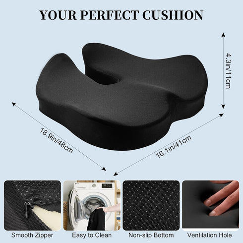 Triforde Tailbone Ergonomic Memory Foam Seat Cushion - Relieves Sciatica, & Back Pain | for Office Chair & Wheelchair |