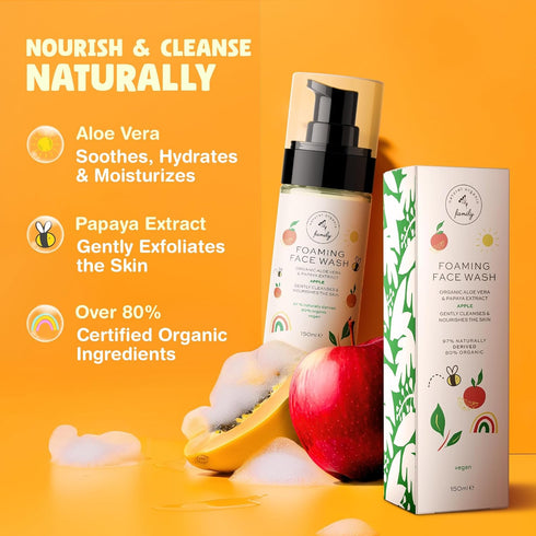 Kids Organic Foaming Face Wash, Natural Skincare for Teen Girls, Hydrating & Exfoliating Soap
