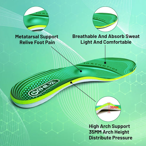220lbs+ High Arch Support Insert, Orthotic Insole for Plantar Fasciitis Relief, Flat Feet Comfort, Size 8, 270MM