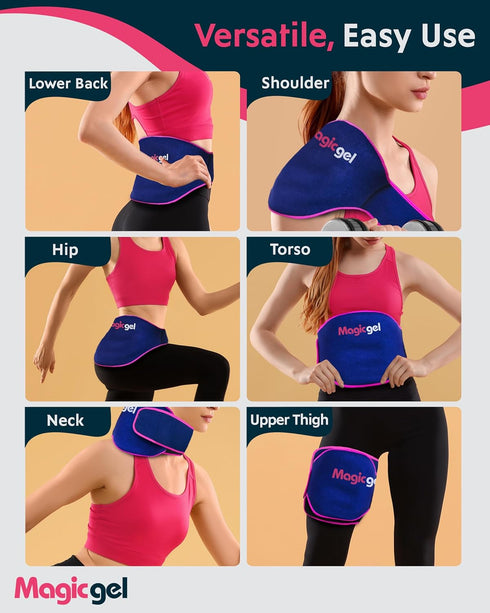 Magic Gel Ice Pack for Back Pain Relief, 2 Pack Lower Back Wrap for Hot or Cold Therapy