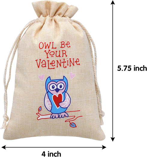 JOYIN 28 Pcs Valentine Drawstring Canvas Bags with 3 Pens, 4x5.75 Inch Pouch for Kids Party Favor