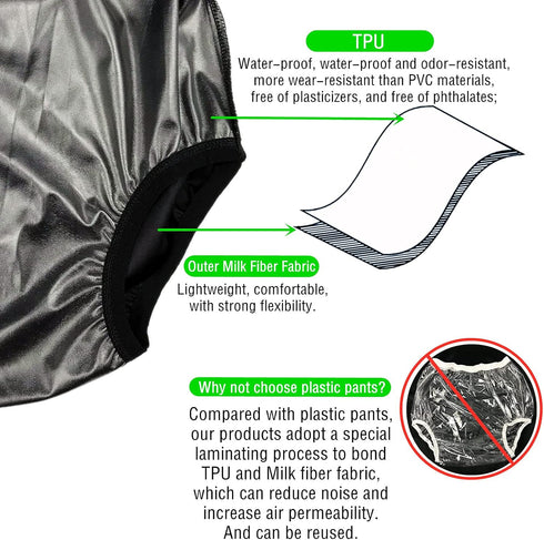 AQX Adult Cloth Diaper Cover for Incontinence - Waterproof Leakproof Reusable Washable Pull Up Pants (No Cotton Inside,