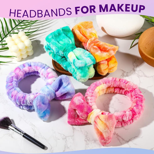 YGDZ Spa Headband, Fluffy Bow Skincare Headband for Washing Face, Makeup Head Band Set for Women Girls