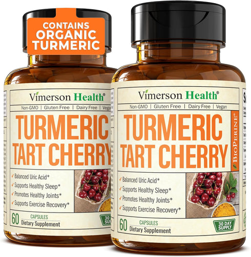 Turmeric Curcumin & Tart Cherry Extract Capsules with Black Pepper, Aid Uric Acid Balance, Joint Health, 2 Pack