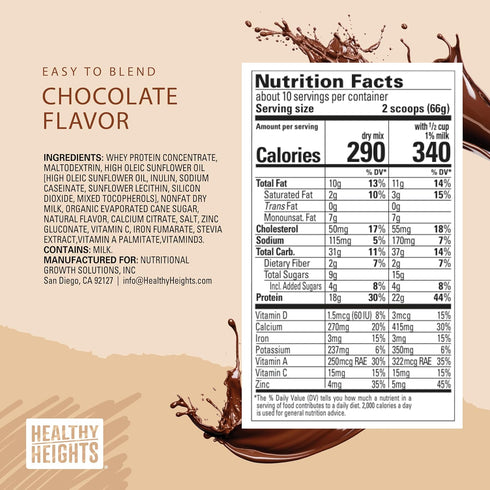 Healthy Height Grow Daily Kids Protein Drink Mix (Chocolate) - High Protein Shake for Boys 10+