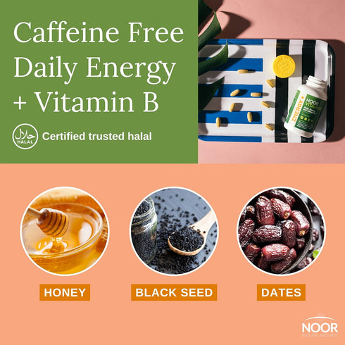 Noor Vitamins Energy+ Multivitamin for Men & Women; Halal Vitamin with 26 Vitamins & Minerals, Gelatin Free, 2 Month