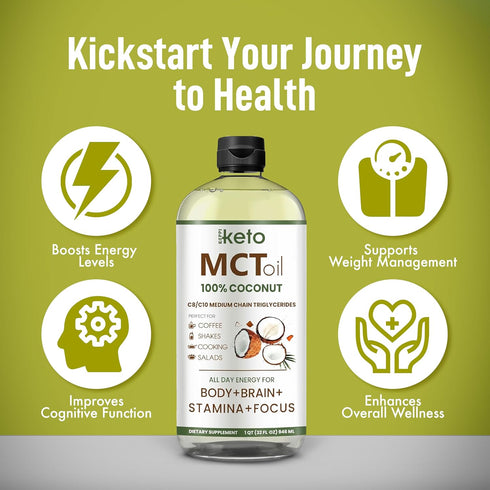Keppi Keto MCT Oil - Flavorless C8 and C10, 32 oz, Non-GMO, Vegan, Gluten-Free, Kosher, Halal, Palm Oil Free