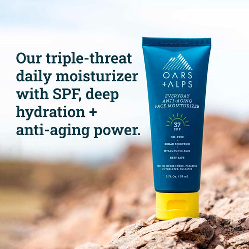 Oars + Alps Travel Sunscreen for Face & Everyday Use - SPF 37 Anti Aging Face Sunscreen & Body Lotion, 2oz, No White