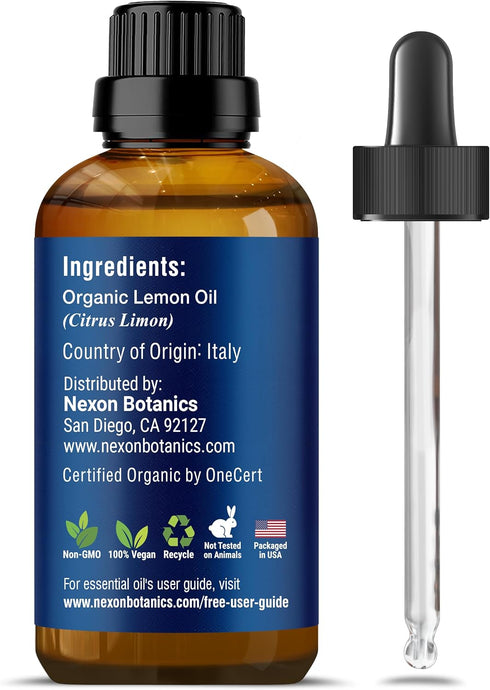 Organic Lemon Essential Oil - 30 ml Natural, Pure Organic Lemon Oil for Diffuser, Aromatherapy, Skin, Hair Care