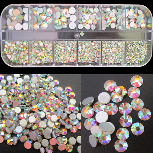 Nails Rhinestones for Crafting, 4000pc Kit A with 6 Sizes SS20 Flatback Rhinestones, Tweezers, and Picking Pen