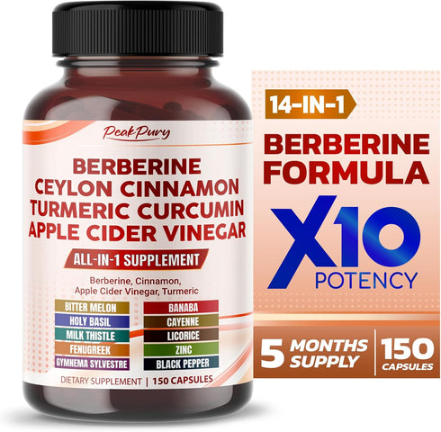 Overall Wellness Support with Berberine 8000mg, Cinnamon 6000mg, Apple Cider Vinegar 3000mg, Turmeric 3000mg