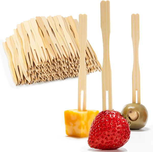200 Bamboo Appetizer Forks, 3.5" Disposable Forks for Charcuterie and Mini Appetizers, Cocktail Picks