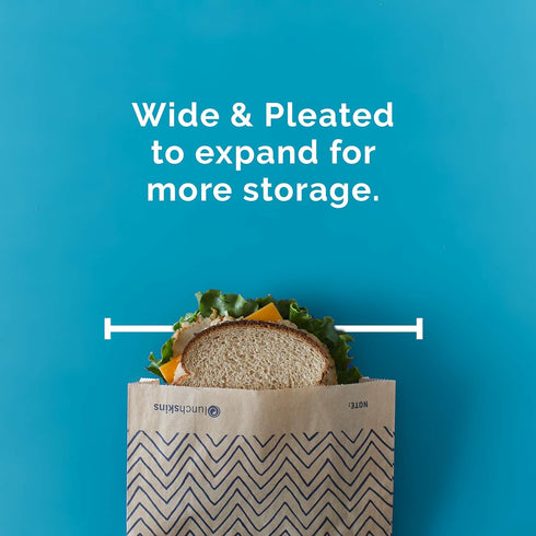 Lunchskins Compostable Food Storage XL Sandwich Bags, Chevron Design, 50 Bags - Eco-Friendly, PFAS and BPA Free