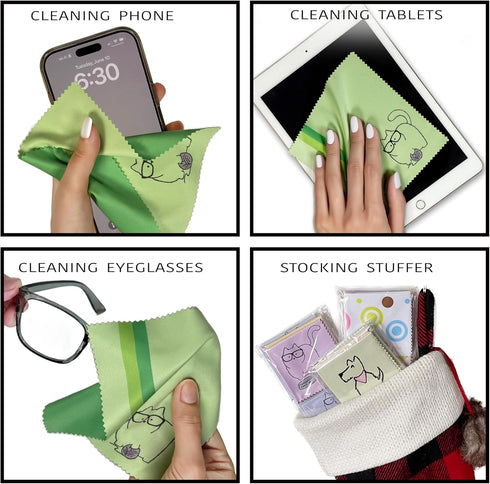 10 Pack Cute Kitty Cat Design Microfiber Cleaning Cloths, Multicolor for Eyeglasses, Sunglasses, Cell Phone
