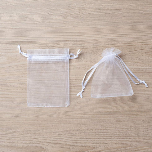 100pcs White Organza Bags 2x3 inch, Sheer Drawstring Gift Bags for Wedding Party Christmas Favors