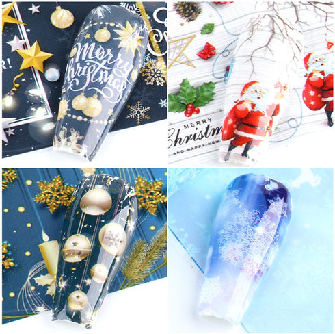 Christmas Nail Foil Transfer Stickers 10 Sheets Xmas Nail Art Stickers Decals Winter Santa Claus Snowflake Bells