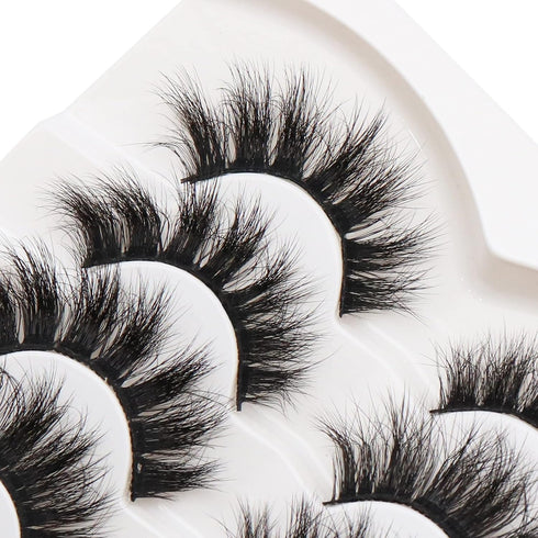 Veleasha 7 Pairs Pack Wispy Faux Mink False Eyelashes, Fluffy Handmade Natural Look Cat Eye Lashes