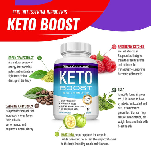 Keto Boost Diet Pills Ketosis Supplement - Natural Exogenous Keto Formula Support Energy & Focus, Advanced Ketones