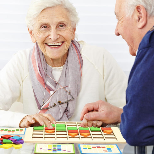 PHIELEY 80 Activities for Dementia Patients, Tiles Wooden Puzzle Games for Seniors, Colorful Shape Pattern Alzheimers