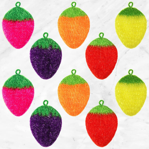 10 Pieces Strawberry Colorful Scrubber, Cute Multiuse Dish Sponge for Kitchen Decor