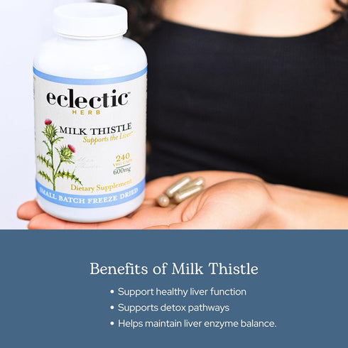 Premium Freeze Dried Milk Thistle Capsules, Eclectic Herb, Liver Support, 120 CT, 600 mg