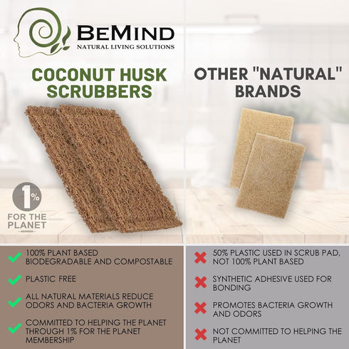 Coconut Husk Scrubber (3) | Natural Dish Scrubber & Eco-Friendly Coconut Scouring Pads | Non-Scratch Coconut Sponge