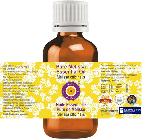 Deve Herbes Pure Melissa Essential Oil (Melissa officinalis) Steam Distilled 10ml (0.33 oz)
