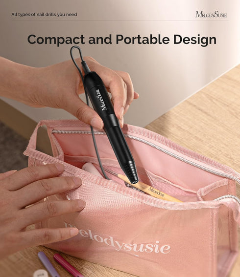 MelodySusie Electric Nail Drill Machine, Portable Efile Set for Acrylic Gel Nails, Manicure Pedicure Tool (Black)
