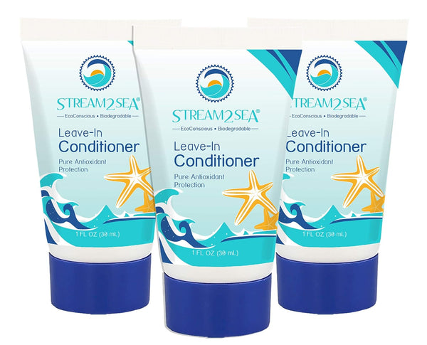 STREAM 2 SEA Leave In Conditioner, Reef Safe Hair Conditioner for Dry Hair, 1 oz Pack of 3