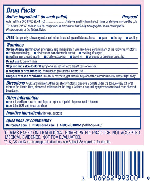 Boiron Apis Mellifica 30C Homeopathic Medicine - Relief from Pain, Itching & Swelling of Bug Bites, 3 Count