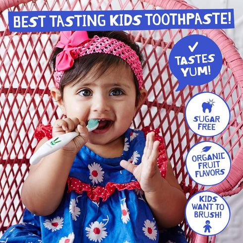Jack N' Jill Tooth Buddy Combo Pack: Toddler Toothbrush & Strawberry Toothpaste Kit - Organic Fruit Flavor