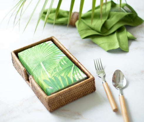 Packs 15 Caspari Palm Fronds Paper Guest Towel Napkins in White - Two