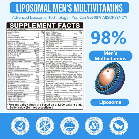 Oakevlp 2 Pack 60-IN-1 Gummy 4500MG+,Vitamin D3 3,CoQ10,Zinc,120+ Immune,Heart Liposomal Methylated Multivitamin