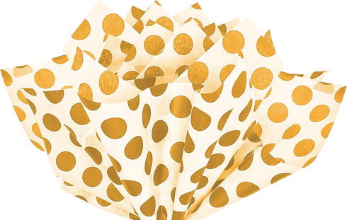 Flexicore Packaging Metallic Gold Polka Dot Gift Wrap Tissue Paper, 15 Inch X 20 Inch, 100 Sheets, Gold for DIY Craft,