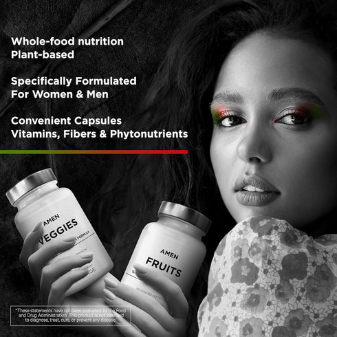 Amen Fruits + Veggies Vitamins Bundle - Raw Whole Food Multivitamin Capsules, Non-GMO, 180 ct, Greens & Red Fruits