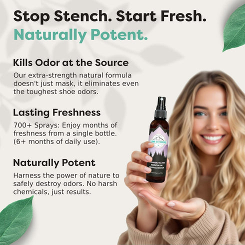 Lumi Outdoors Natural Shoe Deodorizer Spray & Odor Eliminator - Lavender Tea Tree Essential Oil