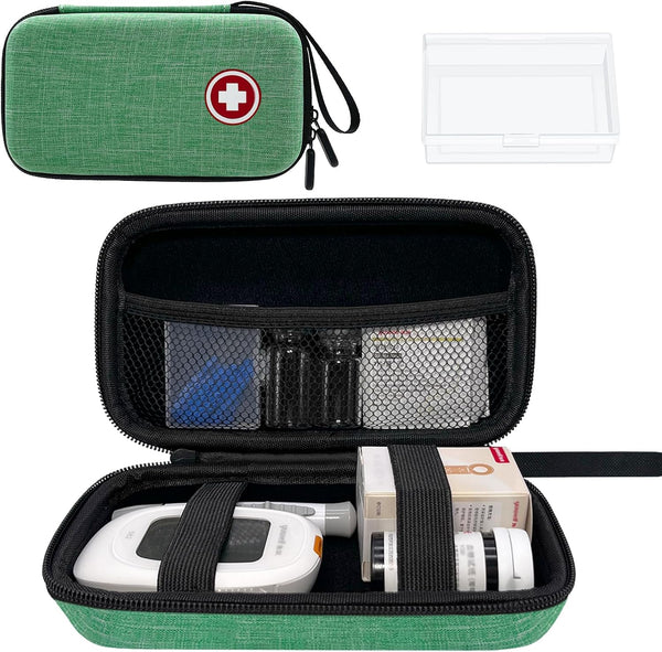 Diabetic Supplies Travel Case, Organizer for Diabetes Testing Kit, Blood Glucose Monitor Kit (Case Only) (Green)