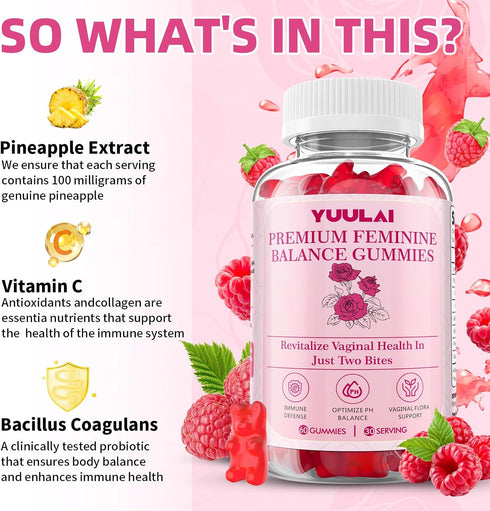 Pack 2 Gummies, Gummies 120 of Premium Feminine Balance Hawaiian Pineapple Feminine for Women PH Balance & Vaginal