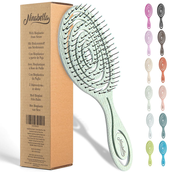 Ninabella Detangling Hair Brush for Women & Men - Unique Spiral Hairbrush for Straight, Curly & Wet Hair - Green