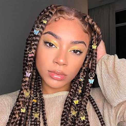 NAISKA 138Pcs Gold Butterfly Braid Hair Accessories, Colorful Beads for Hair Braids, Handmade Jewelry Charms for Women