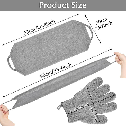 Anezus Exfoliating Back Scrubber Bath Gloves Set - Exfoliating Shower Towel with Gloves for Body Scrub (Grey)