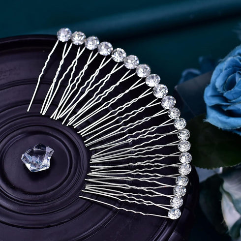 JHOO Bridal Hair Accessory - 20PCS Rhinestone Hair Pins Wedding Jewelry for Bridal (Silver)
